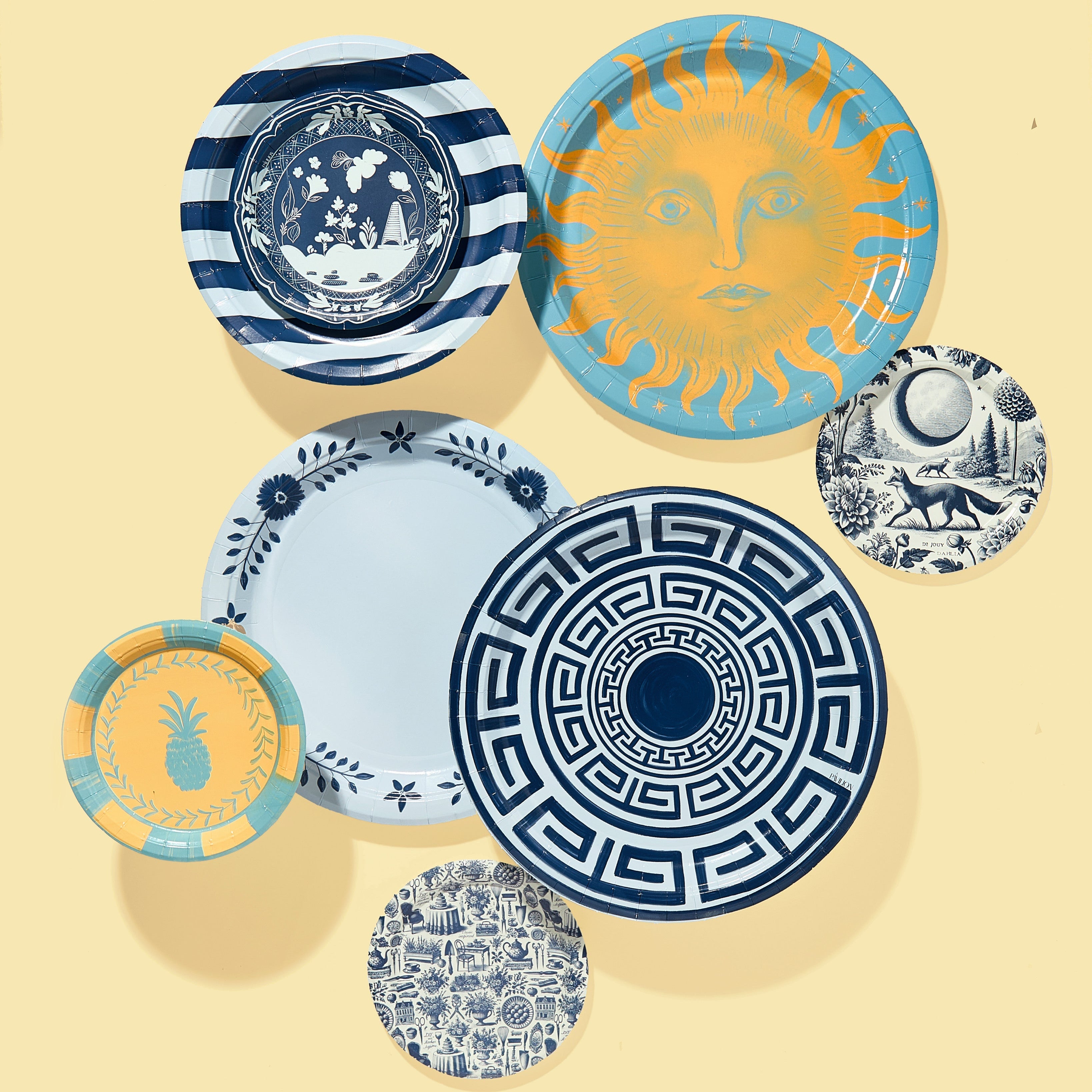 Golden and Dutch Blue Celestial Sunshine Dessert Paper Plates - 8 pack-Ten Easy Street