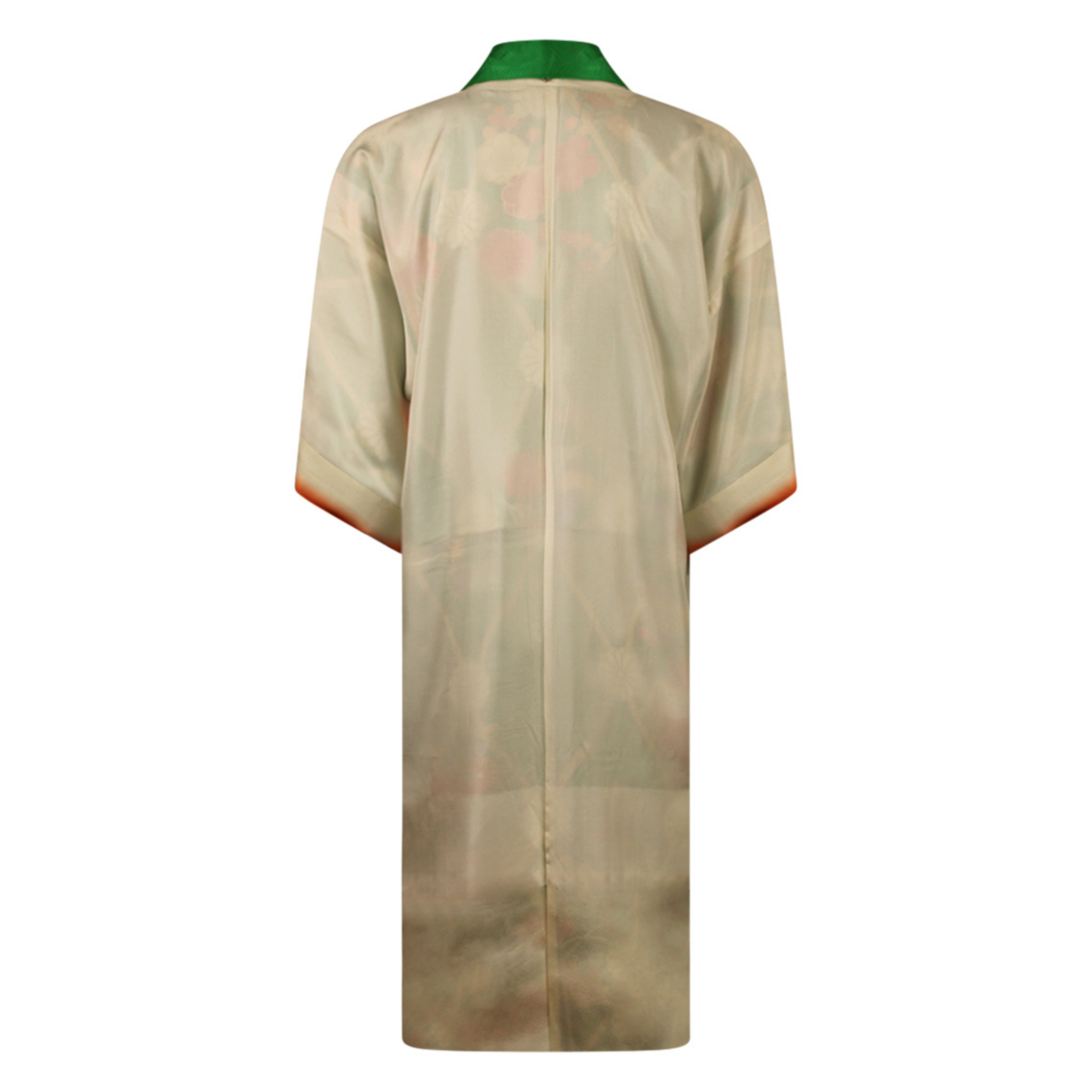 Green and Gold Silk Kimono Coat with Hand Painted Floral Design - Ten Easy Street