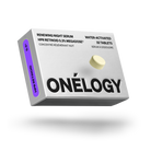 Onélogy renewing night serum packaging with a tablet on a white background