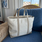 Leather and Sunbrella Canvas Tote Bag in Linen - Fairley Fancy