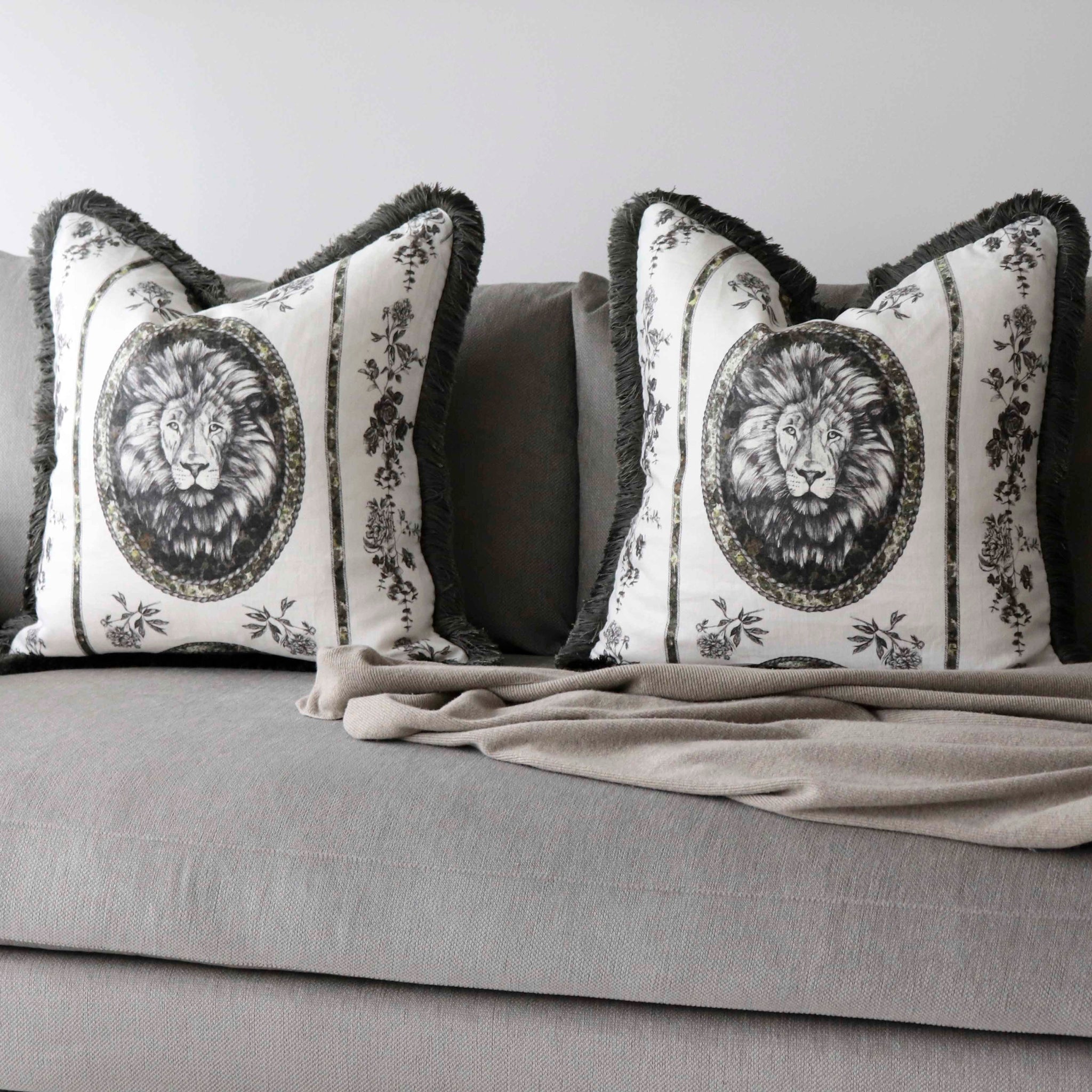 Lion Toile Pillow in Pebble - Ten Easy Street