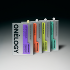 Collection of ONéLOGY product boxes on a gradient background