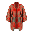 Red Silk Kimono Jacket with White and Black Abstract Symbols - Ten Easy Street