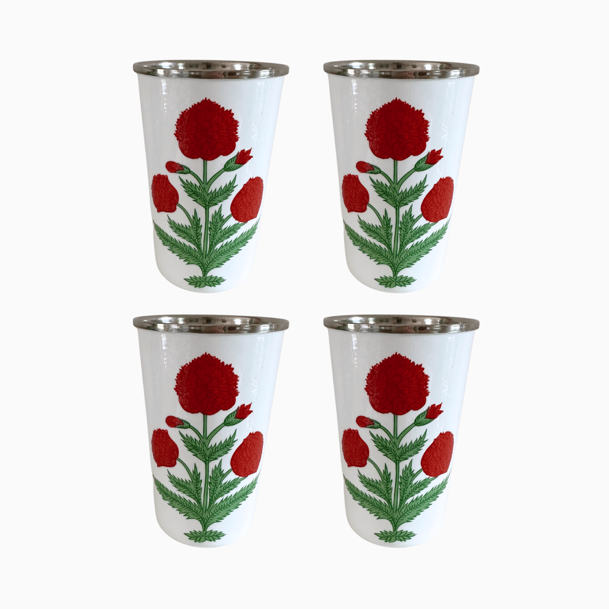 Red Poppy Tall Enamelware Tumblers - Set of 4-Ten Easy Street