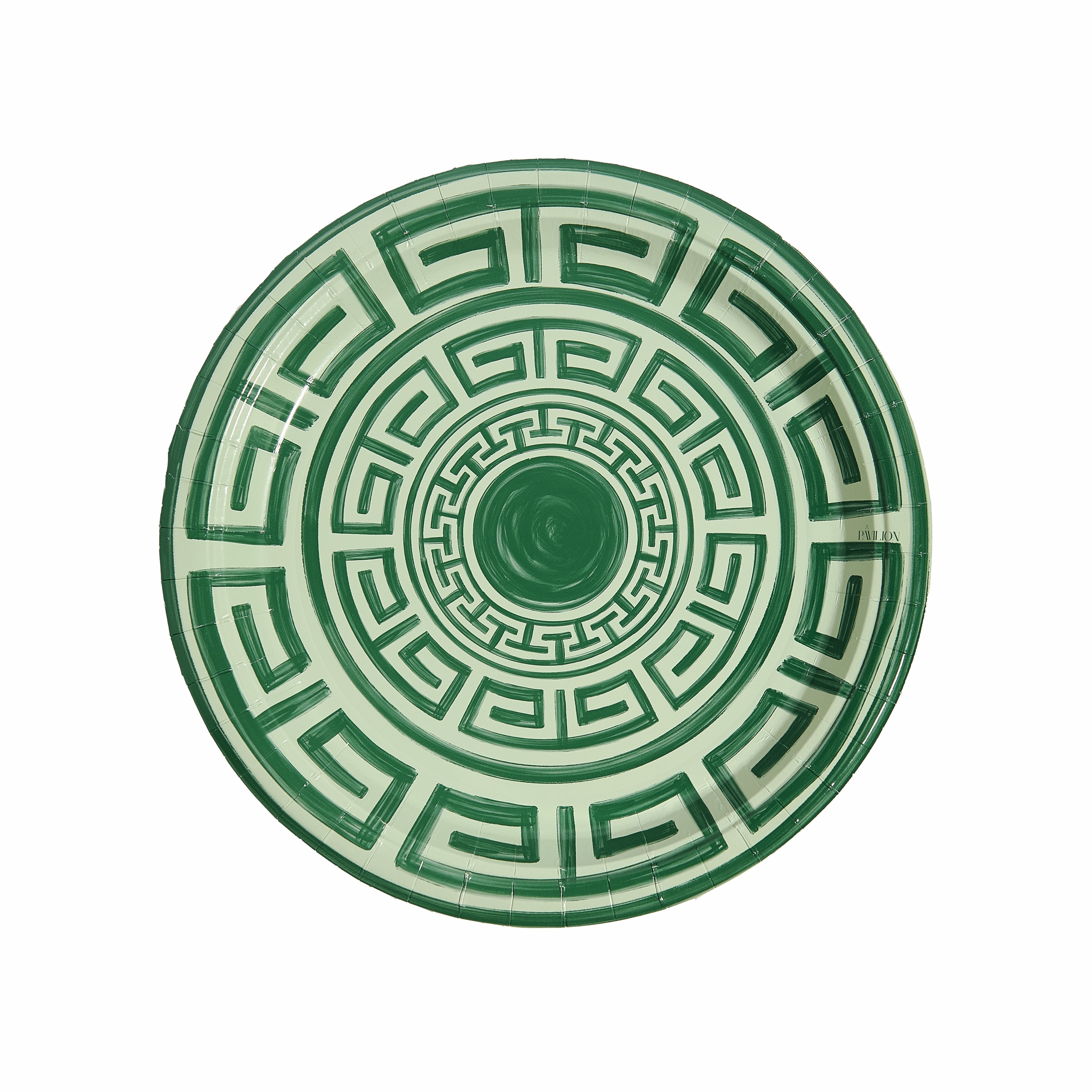 Sage and Forest Green Greek Key Dinner Paper Plates - 8 pack-Ten Easy Street