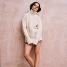 The Turtleneck Lambswool Aran in Ecru-Moss + Cable - Ten Easy Street