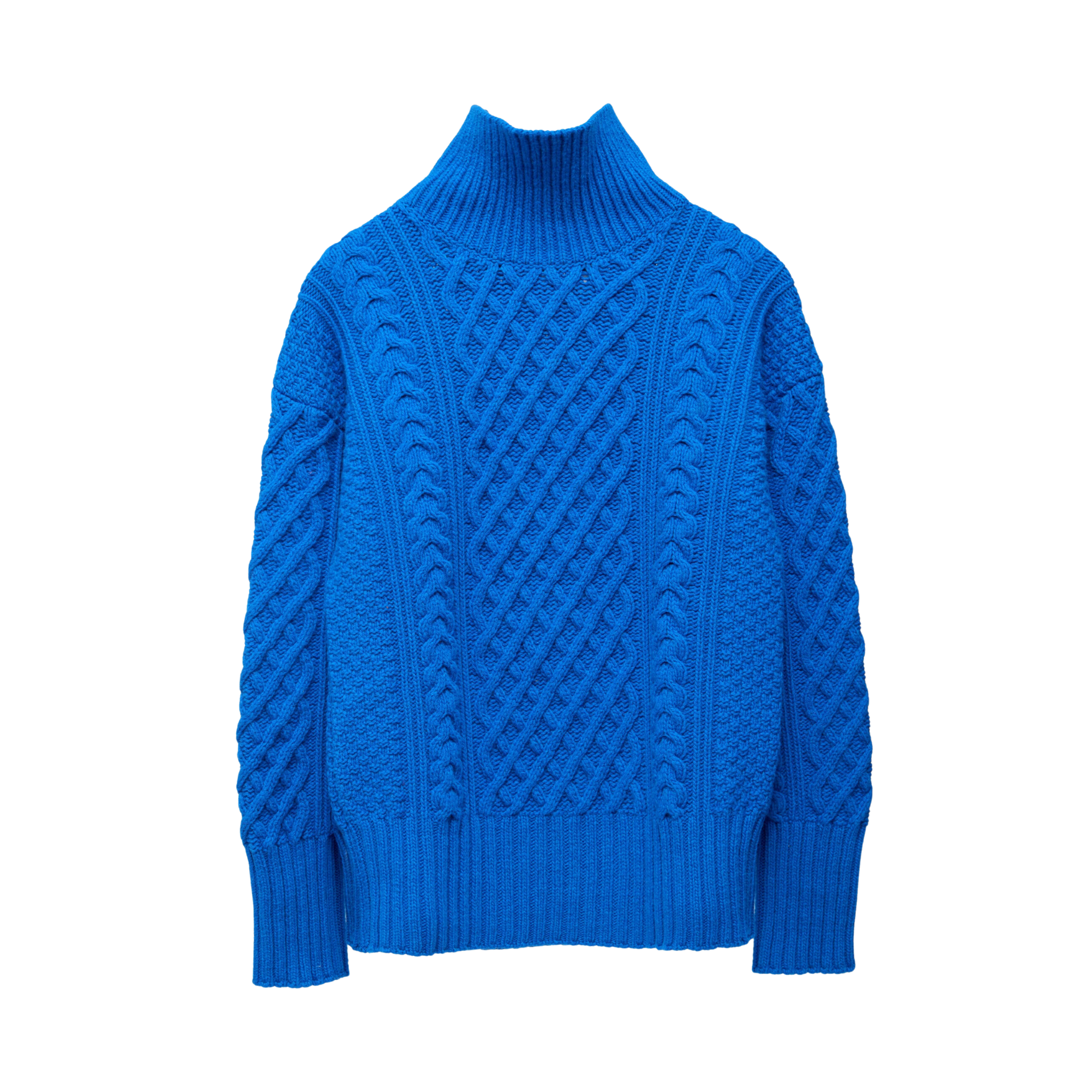 The Turtleneck Lambswool Aran on Electric Blue-Moss+Cable-Ten Easy Street