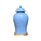 Porcelain French Blue Temple Jar With Gold Leaf Base - Ten Easy Street