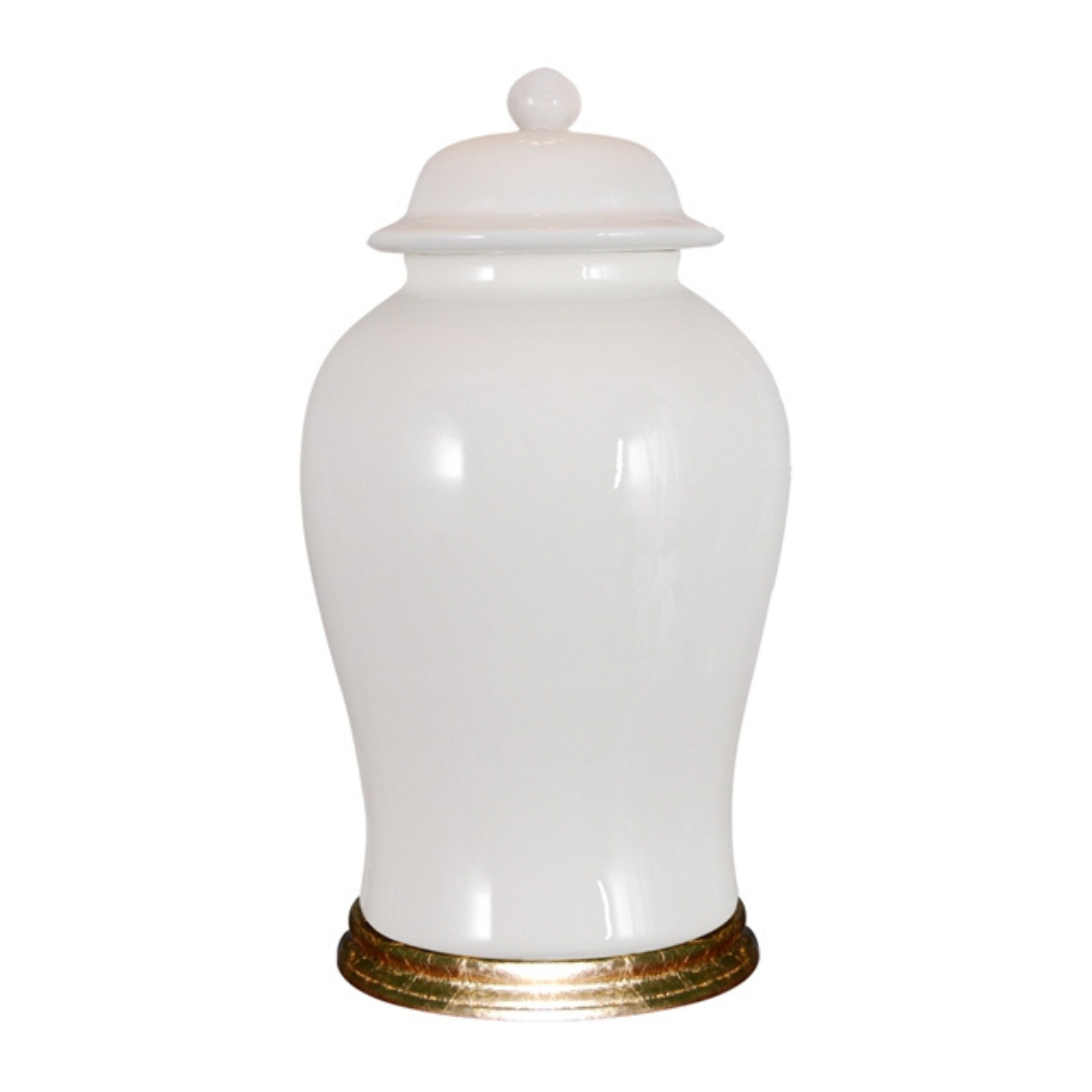 Porcelain White Temple Jar With Gold Leaf Base - Ten Easy Street