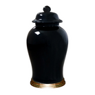 Porcelain Black Temple Jar With Gold Leaf Base - Ten Easy Street