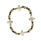 Extra Large Mother Of Pearl Cross And Gold Beaded Bracelet - Ten Easy Street